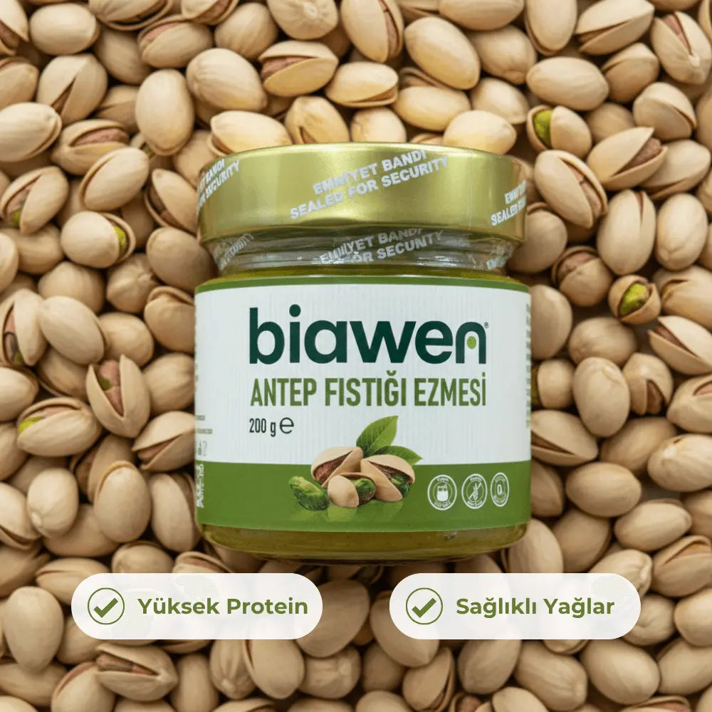 Parçacıklı Antep Fıstığı Ezmesi (%50 Antep Fıstığı) Biawen
